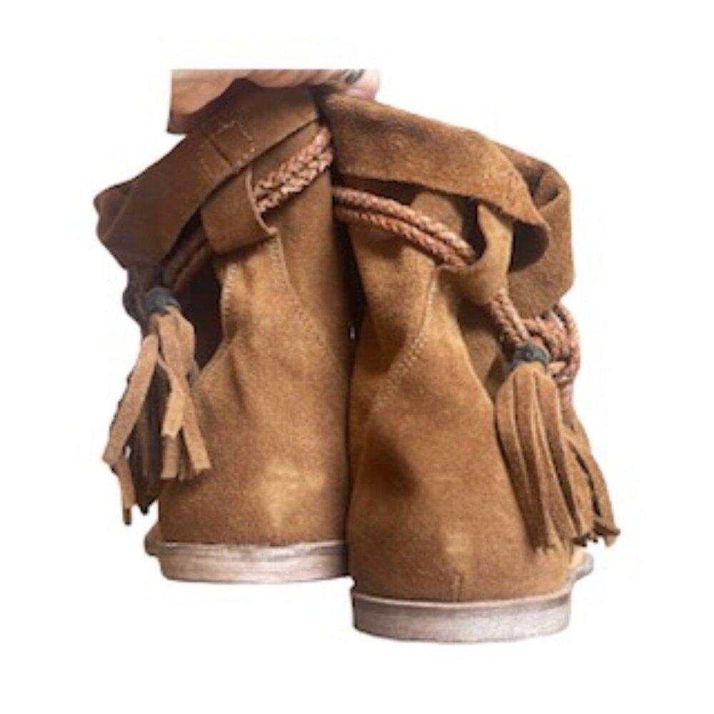 Brown Suede Open-Toe Ankle Boots - Picture 3 of 8